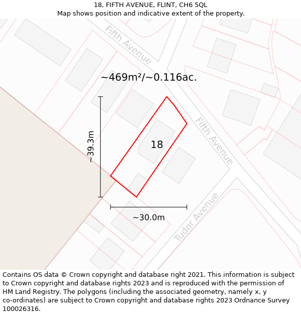 18, FIFTH AVENUE, FLINT, CH6 5QL: Plot and title map