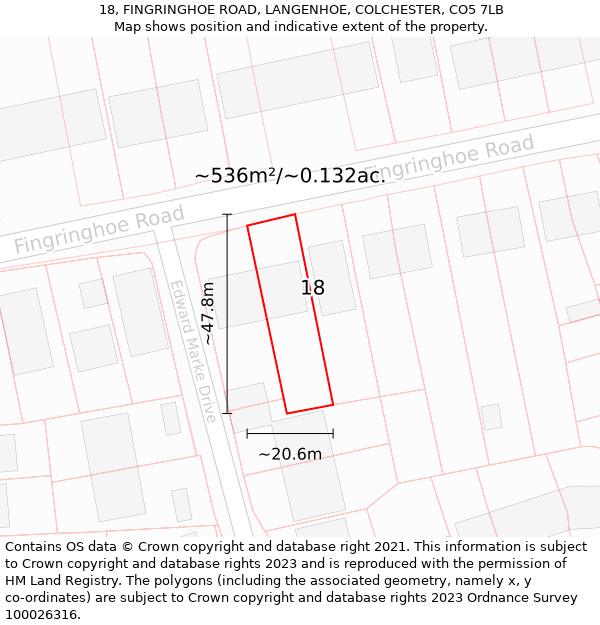 18, FINGRINGHOE ROAD, LANGENHOE, COLCHESTER, CO5 7LB: Plot and title map