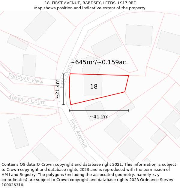 18, FIRST AVENUE, BARDSEY, LEEDS, LS17 9BE: Plot and title map