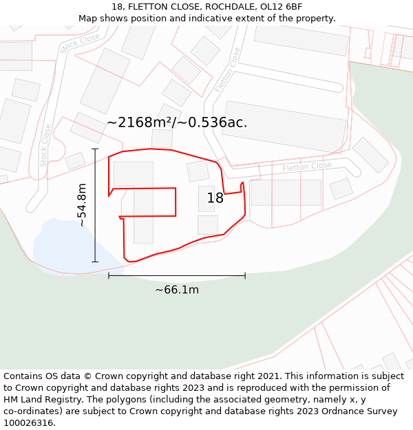 18, FLETTON CLOSE, ROCHDALE, OL12 6BF: Plot and title map