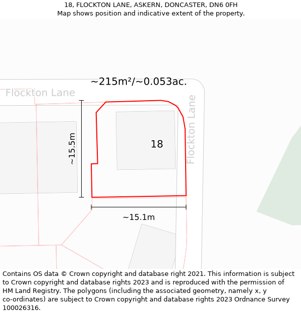 18, FLOCKTON LANE, ASKERN, DONCASTER, DN6 0FH: Plot and title map