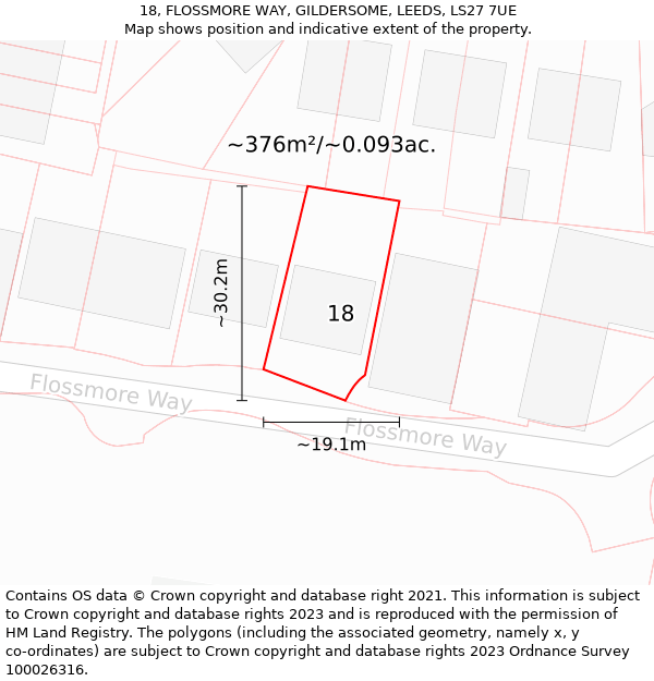 18, FLOSSMORE WAY, GILDERSOME, LEEDS, LS27 7UE: Plot and title map