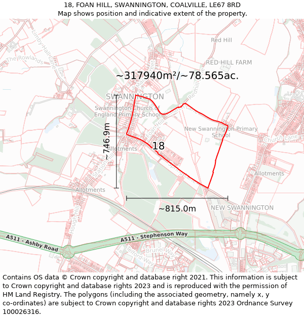 18, FOAN HILL, SWANNINGTON, COALVILLE, LE67 8RD: Plot and title map