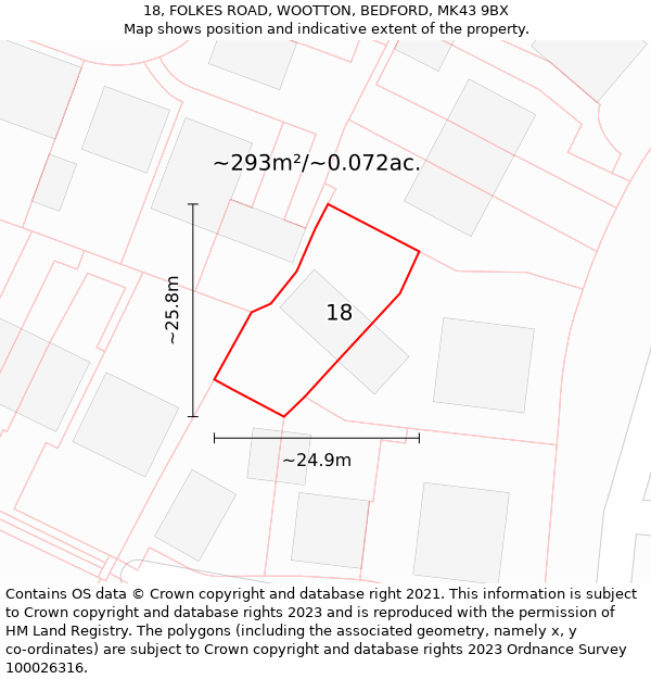 18, FOLKES ROAD, WOOTTON, BEDFORD, MK43 9BX: Plot and title map