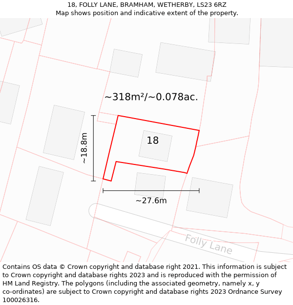 18, FOLLY LANE, BRAMHAM, WETHERBY, LS23 6RZ: Plot and title map