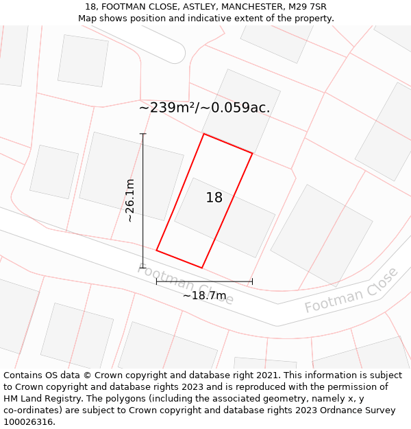 18, FOOTMAN CLOSE, ASTLEY, MANCHESTER, M29 7SR: Plot and title map