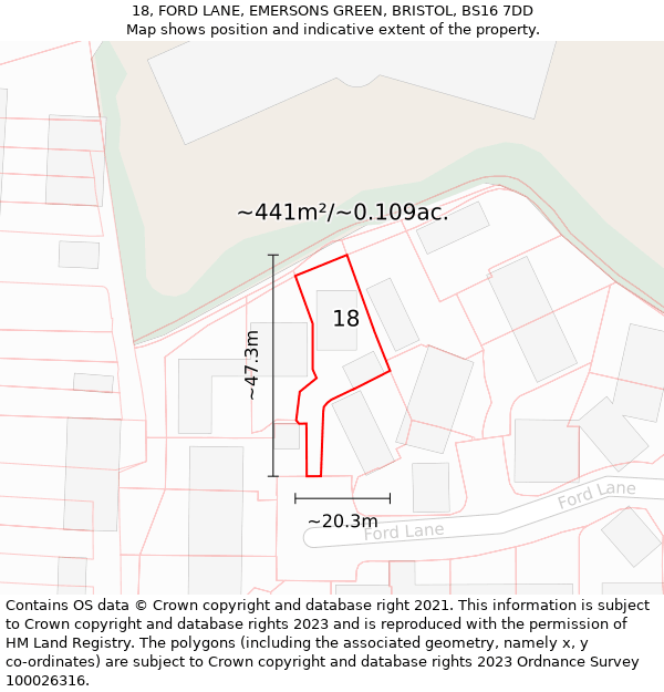 18, FORD LANE, EMERSONS GREEN, BRISTOL, BS16 7DD: Plot and title map