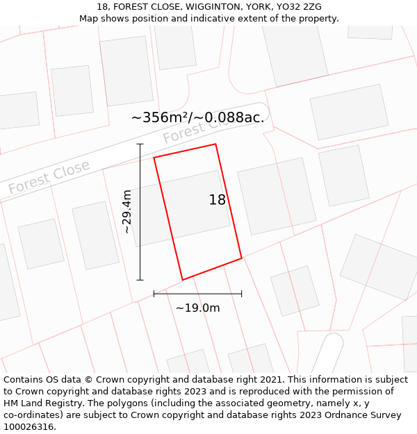 18, FOREST CLOSE, WIGGINTON, YORK, YO32 2ZG: Plot and title map