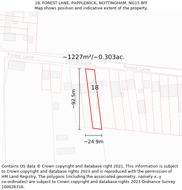 18, FOREST LANE, PAPPLEWICK, NOTTINGHAM, NG15 8FF: Plot and title map