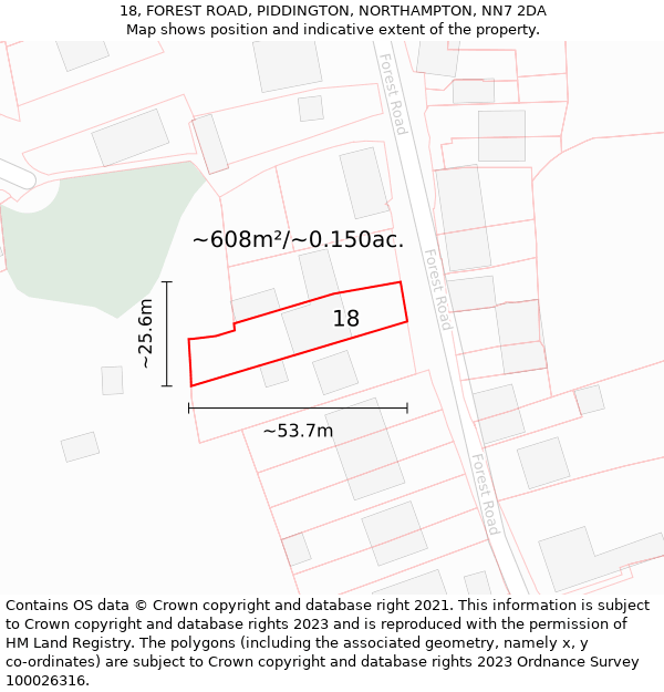 18, FOREST ROAD, PIDDINGTON, NORTHAMPTON, NN7 2DA: Plot and title map