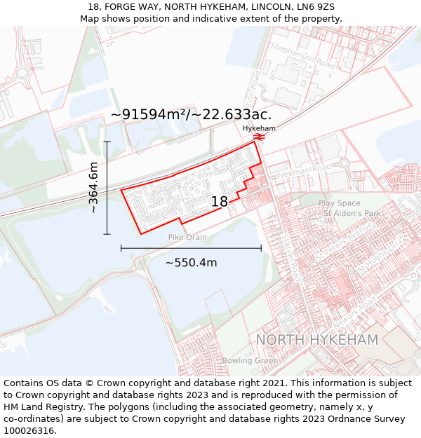 18, FORGE WAY, NORTH HYKEHAM, LINCOLN, LN6 9ZS: Plot and title map