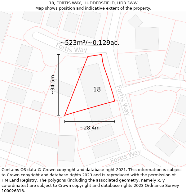 18, FORTIS WAY, HUDDERSFIELD, HD3 3WW: Plot and title map