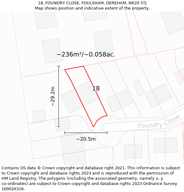 18, FOUNDRY CLOSE, FOULSHAM, DEREHAM, NR20 5TJ: Plot and title map