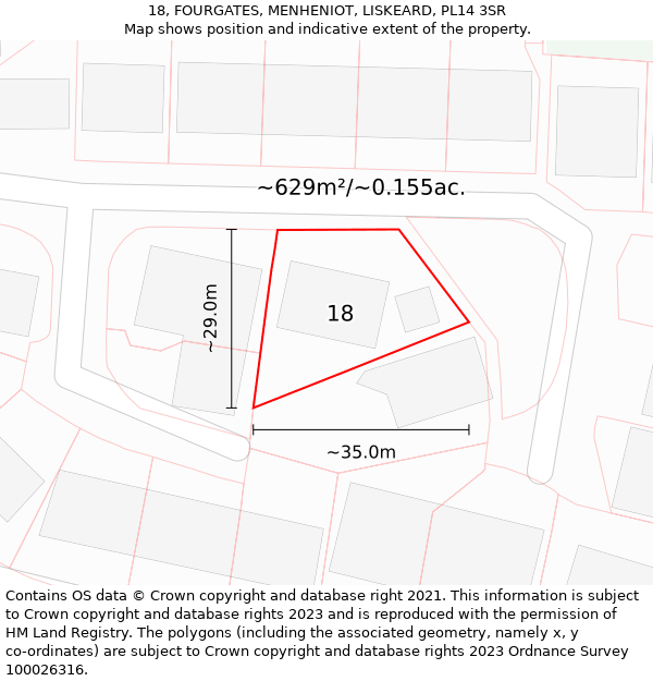 18, FOURGATES, MENHENIOT, LISKEARD, PL14 3SR: Plot and title map