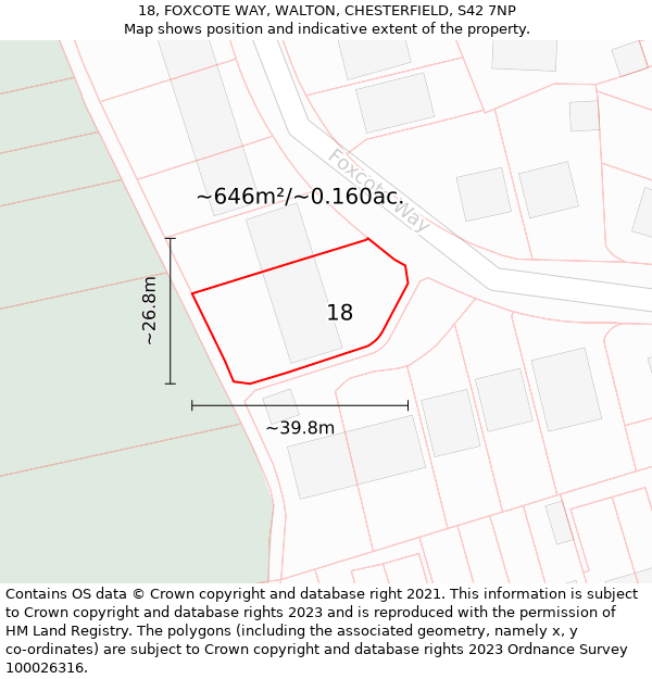 18, FOXCOTE WAY, WALTON, CHESTERFIELD, S42 7NP: Plot and title map