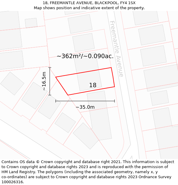 18, FREEMANTLE AVENUE, BLACKPOOL, FY4 1SX: Plot and title map