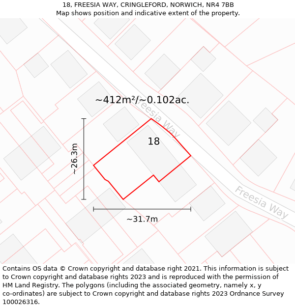 18, FREESIA WAY, CRINGLEFORD, NORWICH, NR4 7BB: Plot and title map