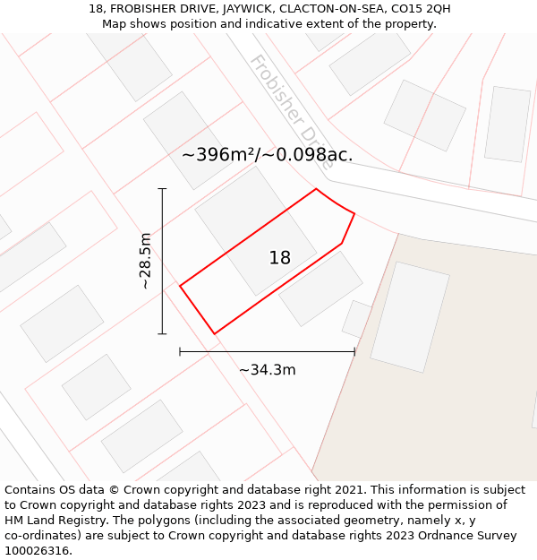 18, FROBISHER DRIVE, JAYWICK, CLACTON-ON-SEA, CO15 2QH: Plot and title map