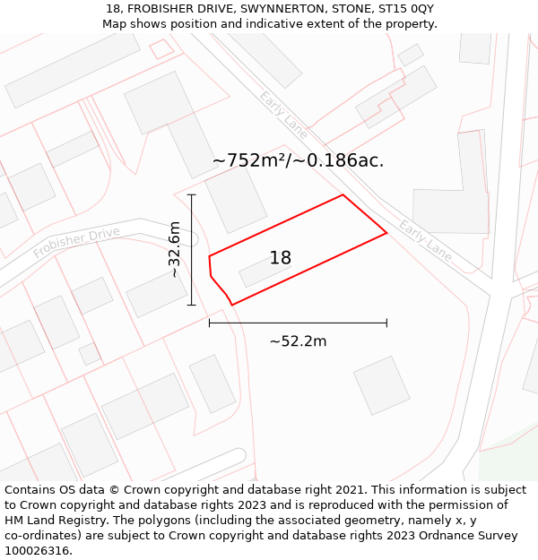 18, FROBISHER DRIVE, SWYNNERTON, STONE, ST15 0QY: Plot and title map