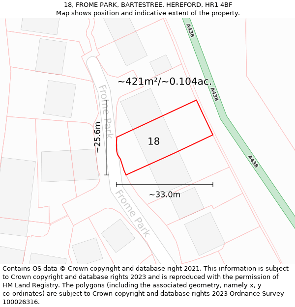 18, FROME PARK, BARTESTREE, HEREFORD, HR1 4BF: Plot and title map
