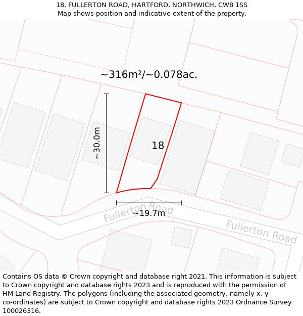 18, FULLERTON ROAD, HARTFORD, NORTHWICH, CW8 1SS: Plot and title map