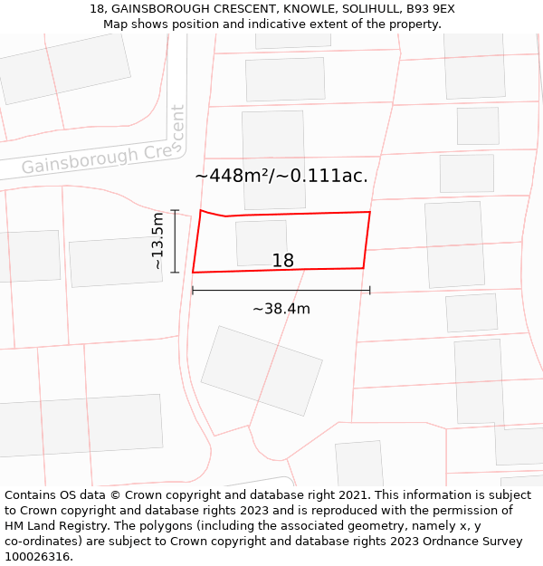18, GAINSBOROUGH CRESCENT, KNOWLE, SOLIHULL, B93 9EX: Plot and title map