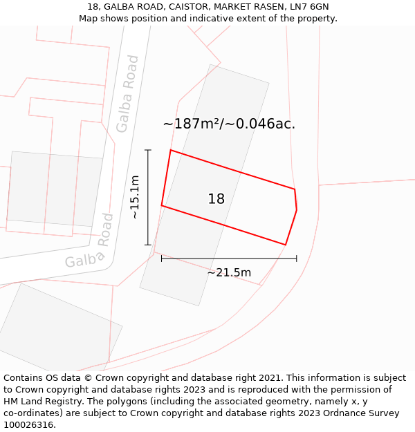 18, GALBA ROAD, CAISTOR, MARKET RASEN, LN7 6GN: Plot and title map