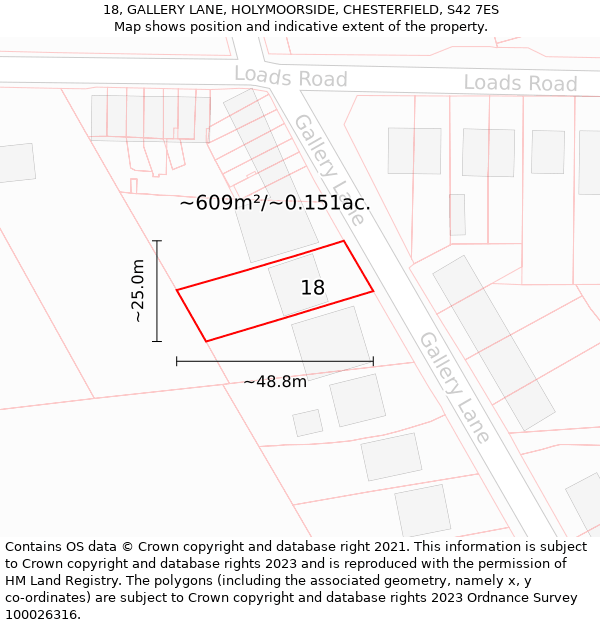 18, GALLERY LANE, HOLYMOORSIDE, CHESTERFIELD, S42 7ES: Plot and title map