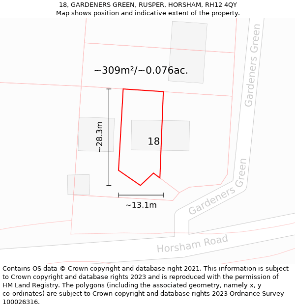 18, GARDENERS GREEN, RUSPER, HORSHAM, RH12 4QY: Plot and title map