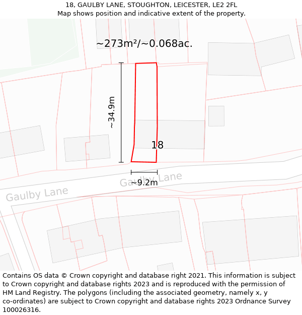 18, GAULBY LANE, STOUGHTON, LEICESTER, LE2 2FL: Plot and title map