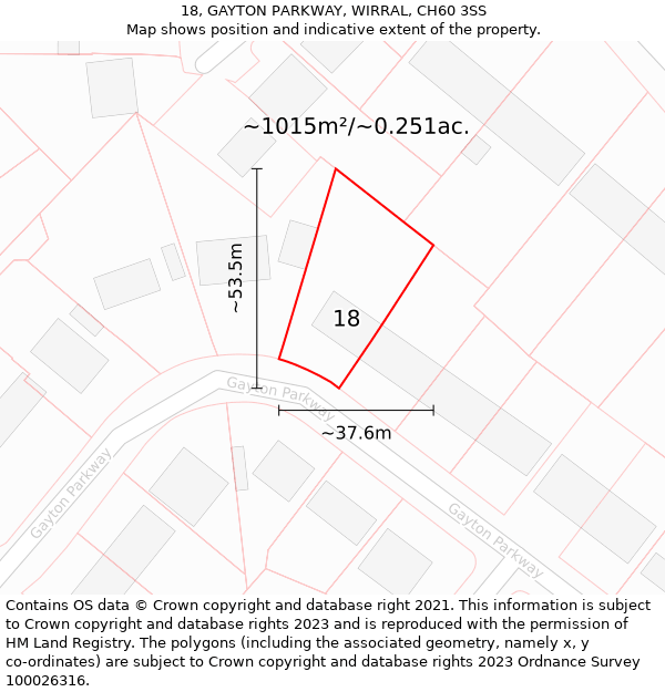 18, GAYTON PARKWAY, WIRRAL, CH60 3SS: Plot and title map