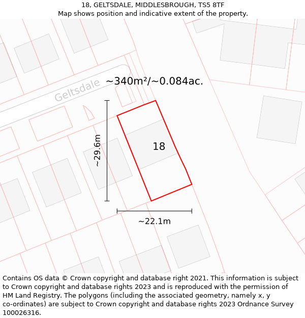 18, GELTSDALE, MIDDLESBROUGH, TS5 8TF: Plot and title map