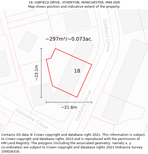 18, GIBFIELD DRIVE, ATHERTON, MANCHESTER, M46 0GR: Plot and title map