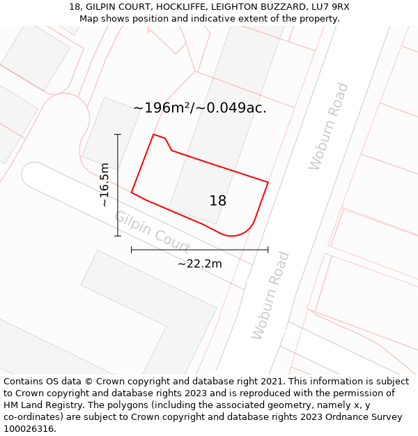 18, GILPIN COURT, HOCKLIFFE, LEIGHTON BUZZARD, LU7 9RX: Plot and title map