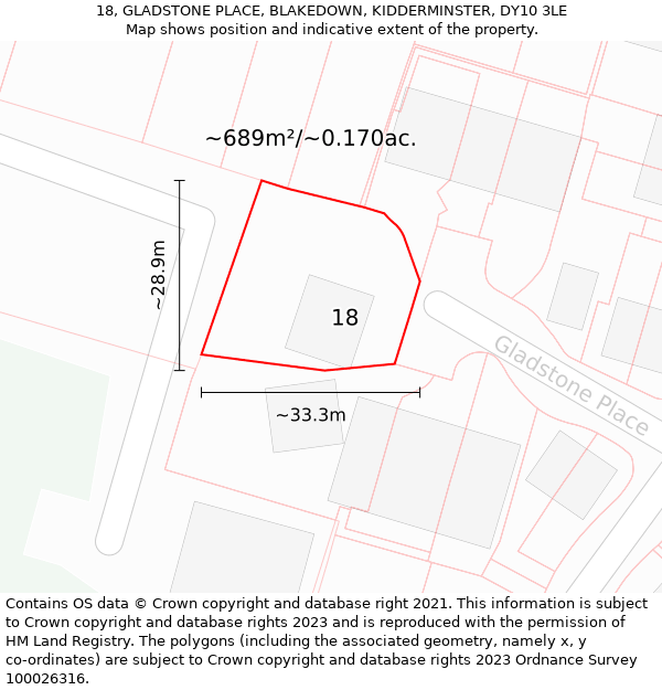 18, GLADSTONE PLACE, BLAKEDOWN, KIDDERMINSTER, DY10 3LE: Plot and title map