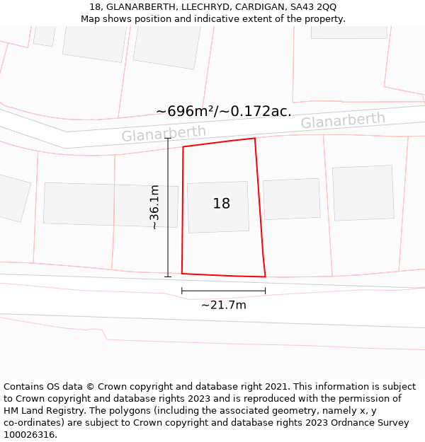 18, GLANARBERTH, LLECHRYD, CARDIGAN, SA43 2QQ: Plot and title map