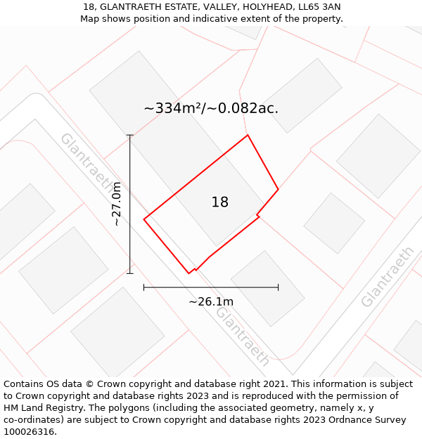 18, GLANTRAETH ESTATE, VALLEY, HOLYHEAD, LL65 3AN: Plot and title map