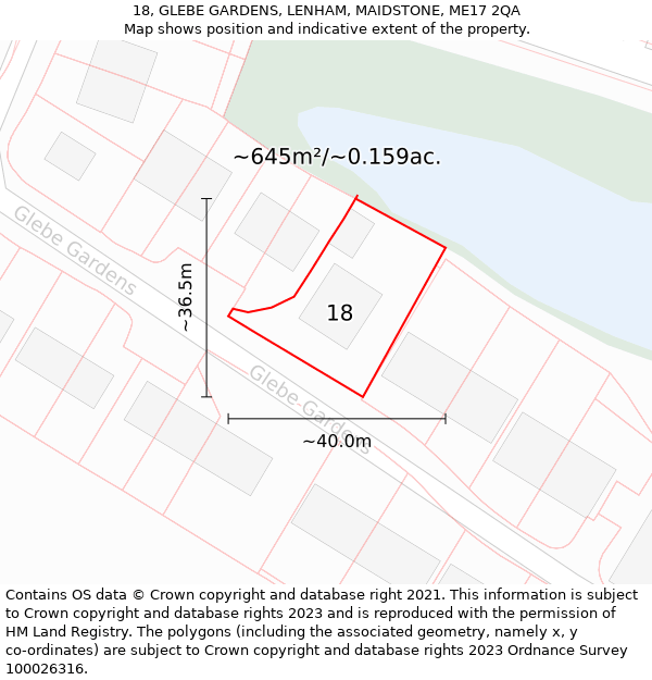 18, GLEBE GARDENS, LENHAM, MAIDSTONE, ME17 2QA: Plot and title map