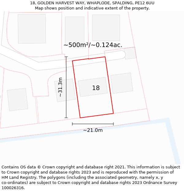 18, GOLDEN HARVEST WAY, WHAPLODE, SPALDING, PE12 6UU: Plot and title map