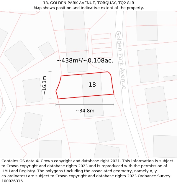 18, GOLDEN PARK AVENUE, TORQUAY, TQ2 8LR: Plot and title map