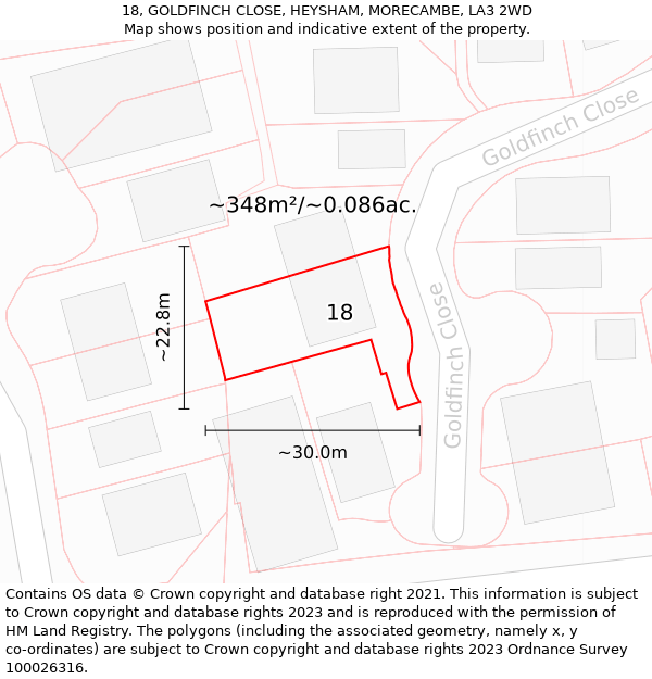 18, GOLDFINCH CLOSE, HEYSHAM, MORECAMBE, LA3 2WD: Plot and title map