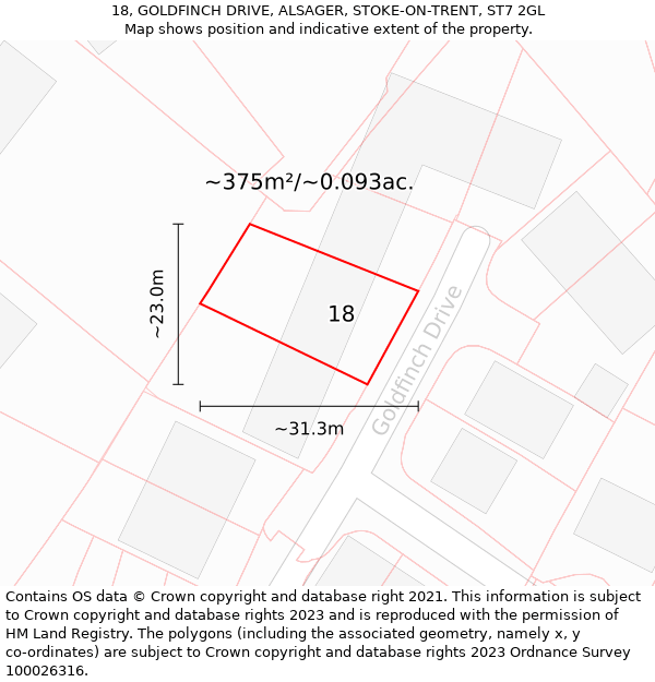 18, GOLDFINCH DRIVE, ALSAGER, STOKE-ON-TRENT, ST7 2GL: Plot and title map