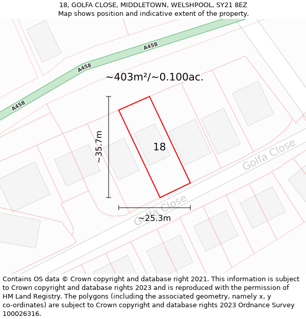 18, GOLFA CLOSE, MIDDLETOWN, WELSHPOOL, SY21 8EZ: Plot and title map