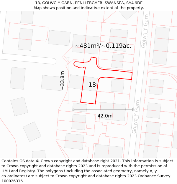 18, GOLWG Y GARN, PENLLERGAER, SWANSEA, SA4 9DE: Plot and title map