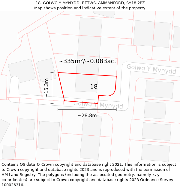 18, GOLWG Y MYNYDD, BETWS, AMMANFORD, SA18 2PZ: Plot and title map