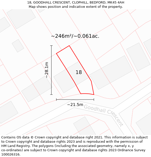 18, GOODHALL CRESCENT, CLOPHILL, BEDFORD, MK45 4AH: Plot and title map