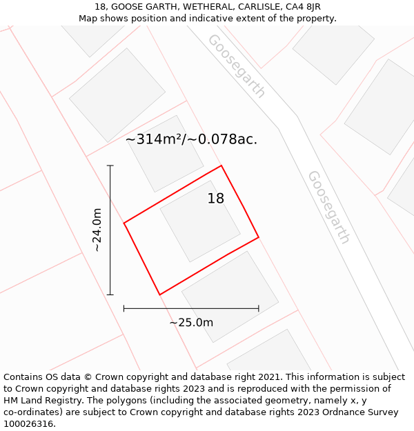 18, GOOSE GARTH, WETHERAL, CARLISLE, CA4 8JR: Plot and title map