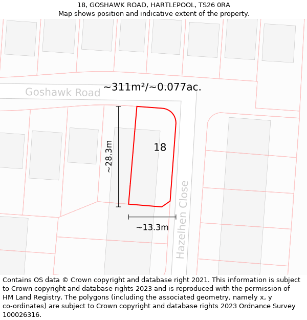 18, GOSHAWK ROAD, HARTLEPOOL, TS26 0RA: Plot and title map