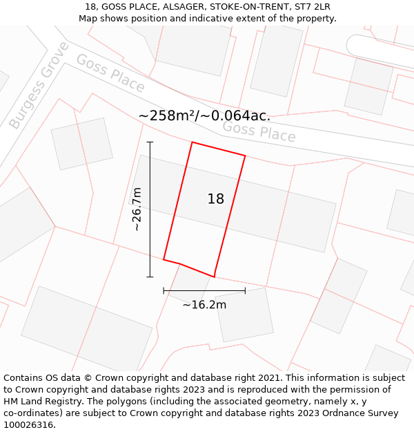 18, GOSS PLACE, ALSAGER, STOKE-ON-TRENT, ST7 2LR: Plot and title map