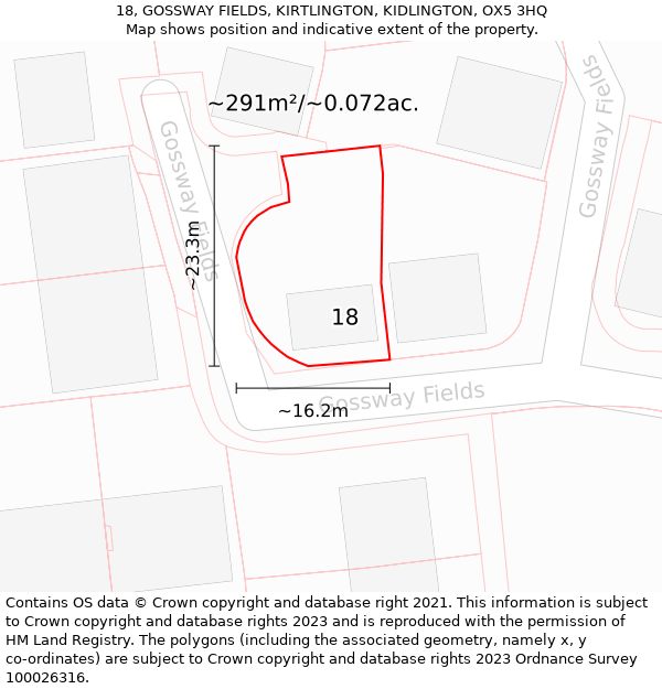 18, GOSSWAY FIELDS, KIRTLINGTON, KIDLINGTON, OX5 3HQ: Plot and title map